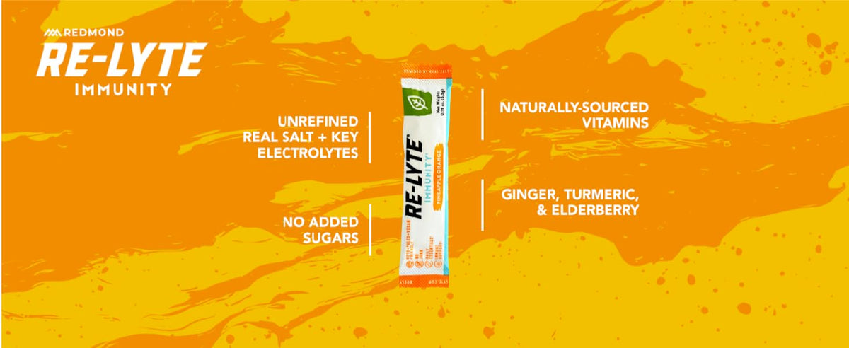 A graphic explaining the advantages of Re-Lyte Immunty immune support powder