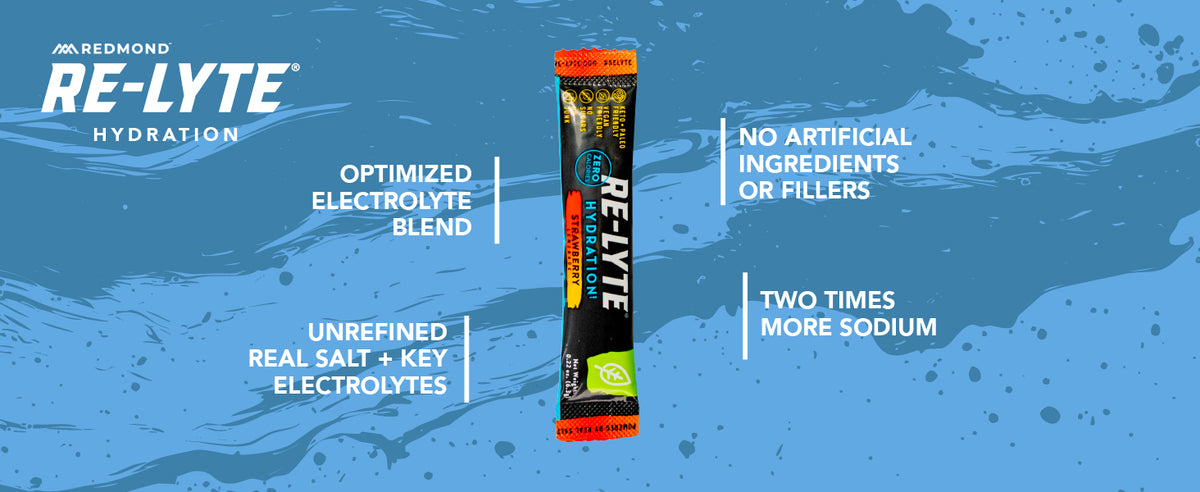 A graphic explaining the advantages of Redmond Re-Lyte Hydration Electrolyte Powder Mix.